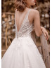 Ivory Beaded Lace Tulle V Back Wedding Dress